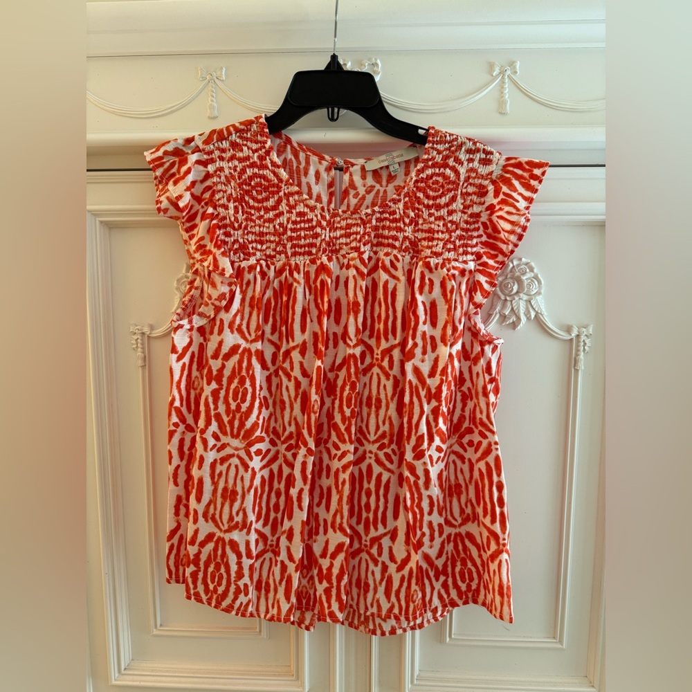 Women's Orange and White Patterned Top